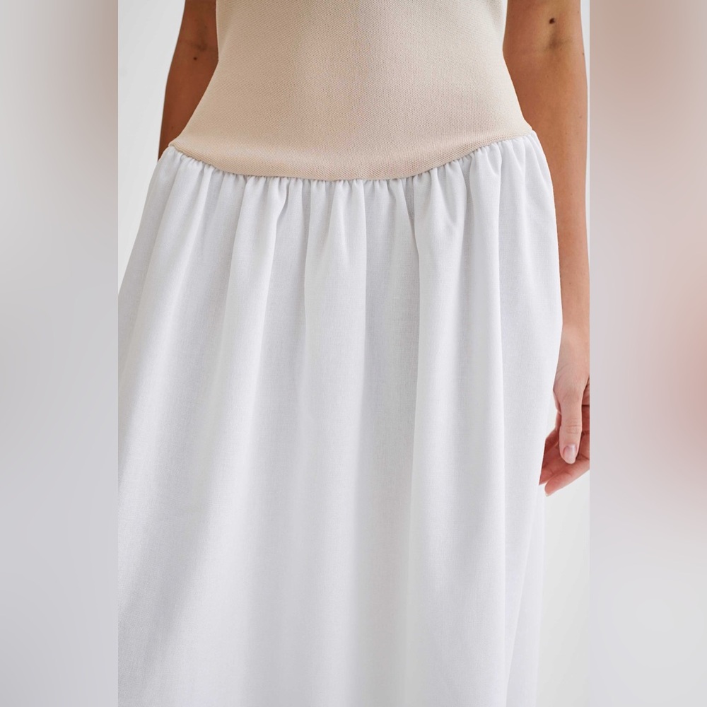 MESHKI Katie White Linen & Nude Knit Midi Dress - Picture 3 of 16